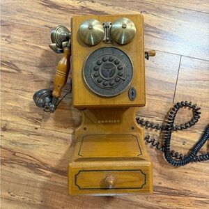 Crosley Retro Wall Phone Brown Gold Rotary Dial